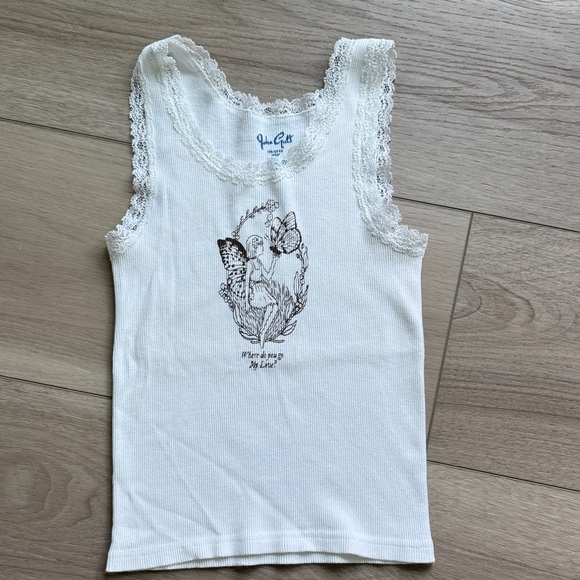 Brandy Melville Tops - Brandy Melville White Lace Trim Tank Top